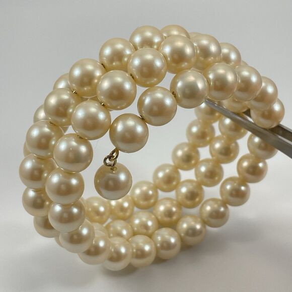 Monet Cream Glass Pearl Memory Wire Boho Bracelet Statement Elegant Classic - Picture 5 of 6